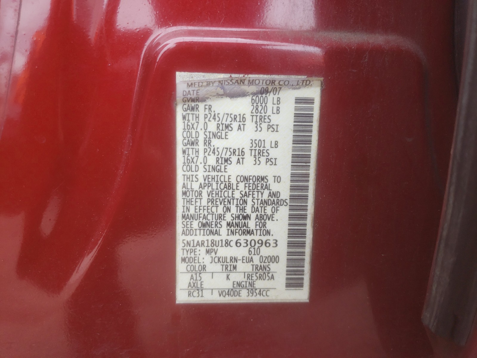 Photo 9 VIN: 5N1AR18U18C630963 - NISSAN PATHFINDER 