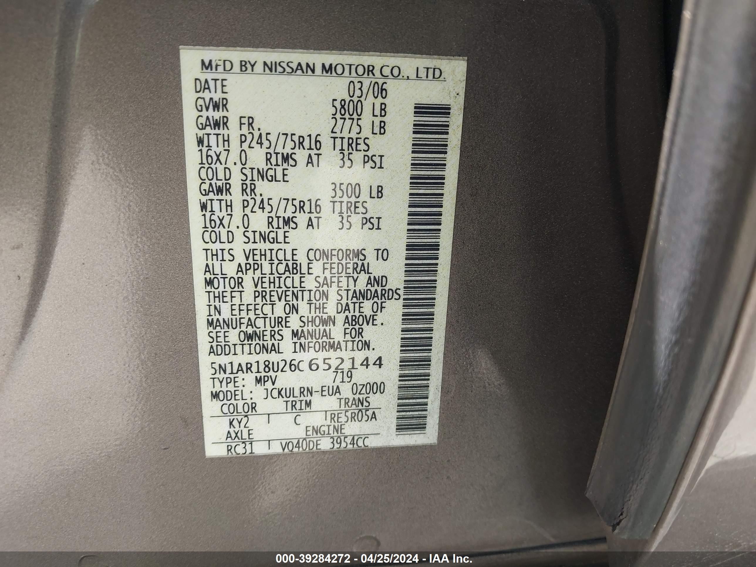 Photo 8 VIN: 5N1AR18U26C652144 - NISSAN PATHFINDER 