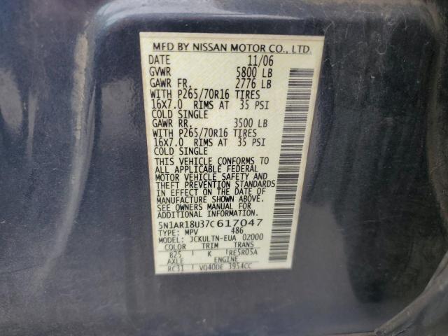 Photo 12 VIN: 5N1AR18U37C617047 - NISSAN PATHFINDER 