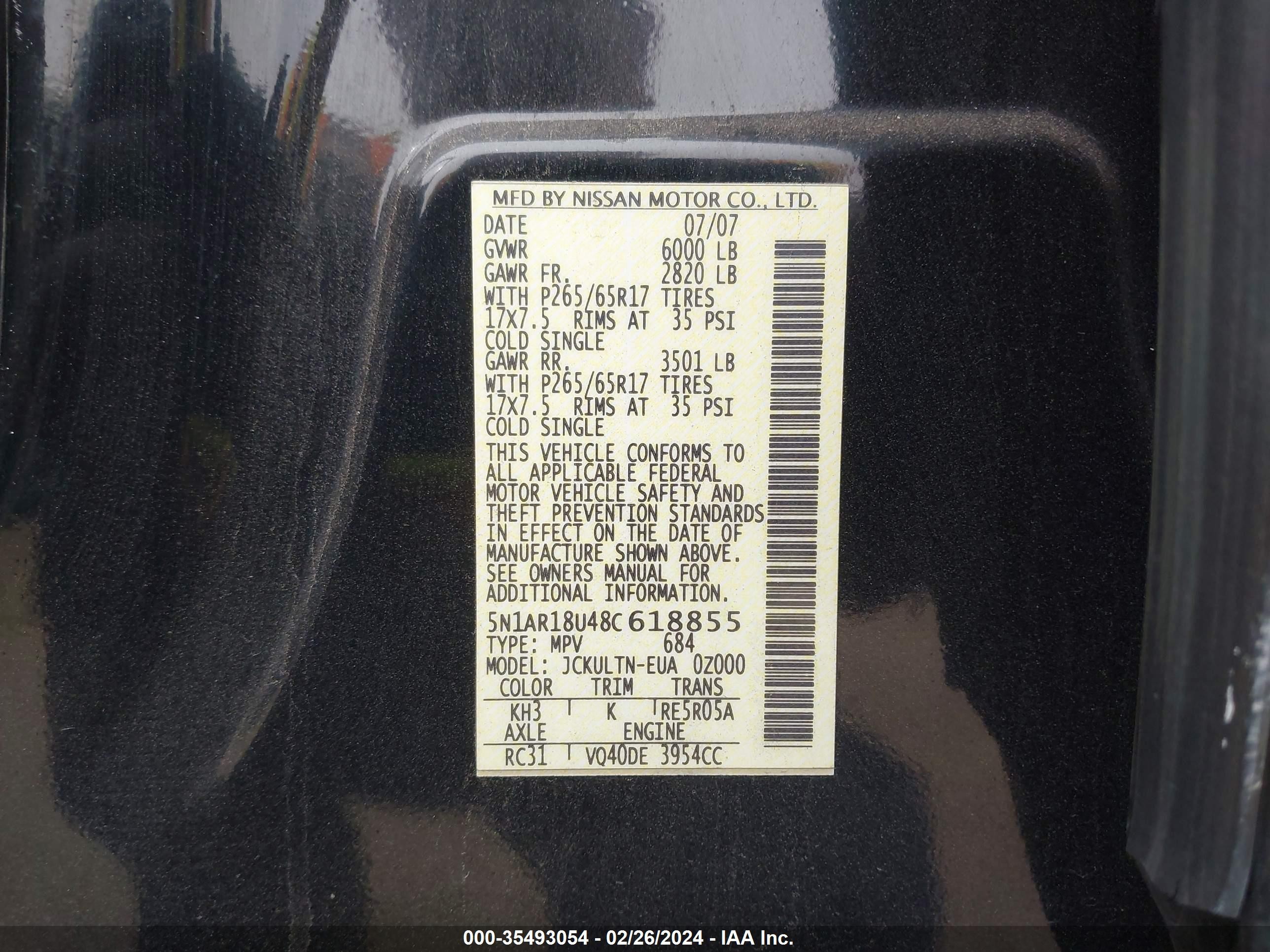 Photo 8 VIN: 5N1AR18U48C618855 - NISSAN PATHFINDER 