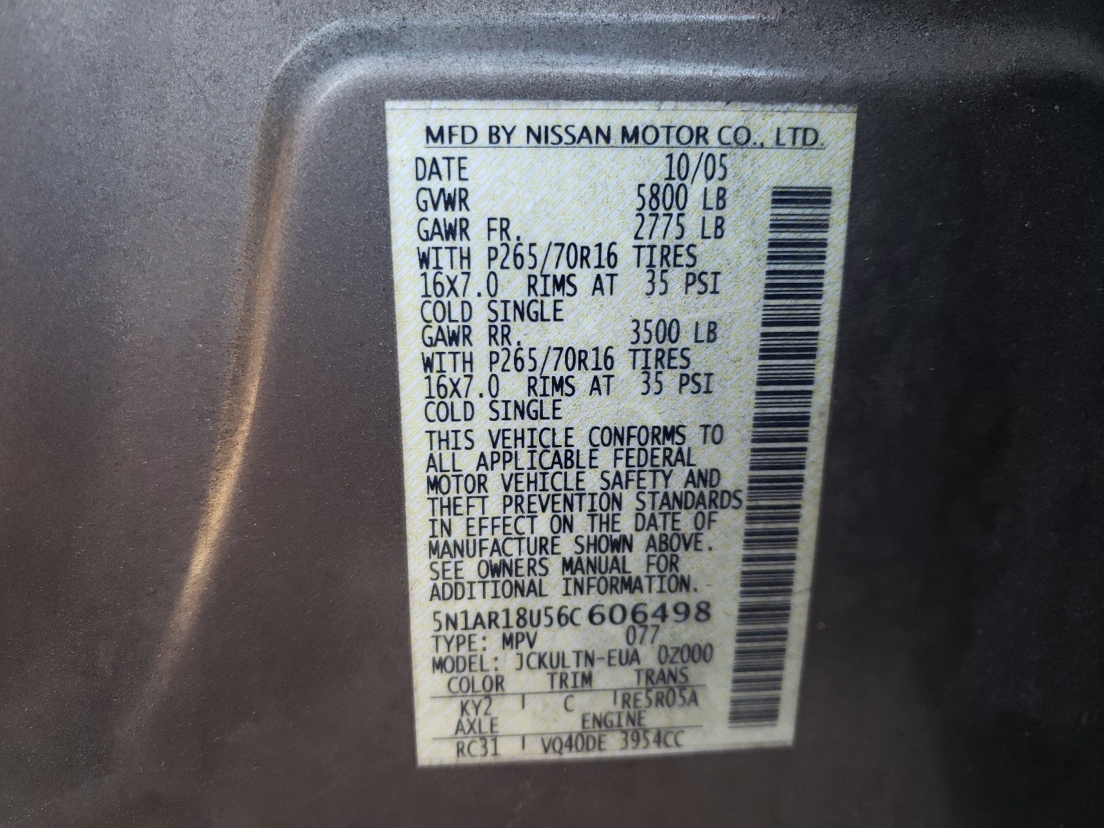 Photo 9 VIN: 5N1AR18U56C606498 - NISSAN PATHFINDER 