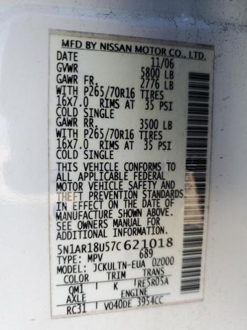 Photo 12 VIN: 5N1AR18U57C621018 - NISSAN PATHFINDER 