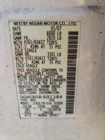 Photo 12 VIN: 5N1AR18U58C601384 - NISSAN PATHFINDER 