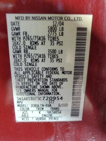 Photo 12 VIN: 5N1AR18U75C720954 - NISSAN PATHFINDER 