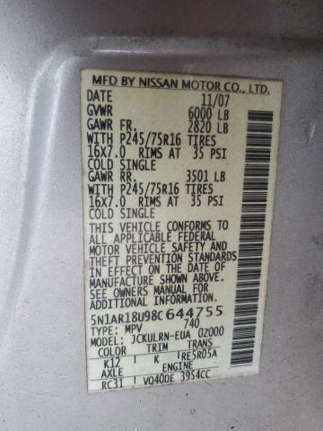 Photo 12 VIN: 5N1AR18U98C644755 - NISSAN PATHFINDER 