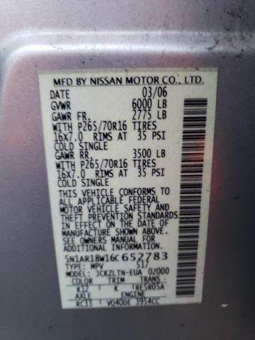 Photo 9 VIN: 5N1AR18W16C652783 - NISSAN PATHFINDER 