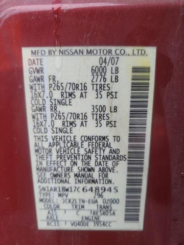 Photo 12 VIN: 5N1AR18W17C648945 - NISSAN PATHFINDER 