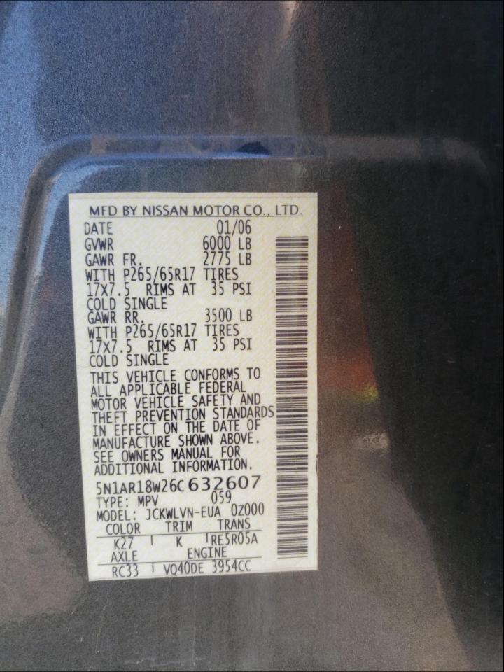 Photo 9 VIN: 5N1AR18W26C632607 - NISSAN PATHFINDER 