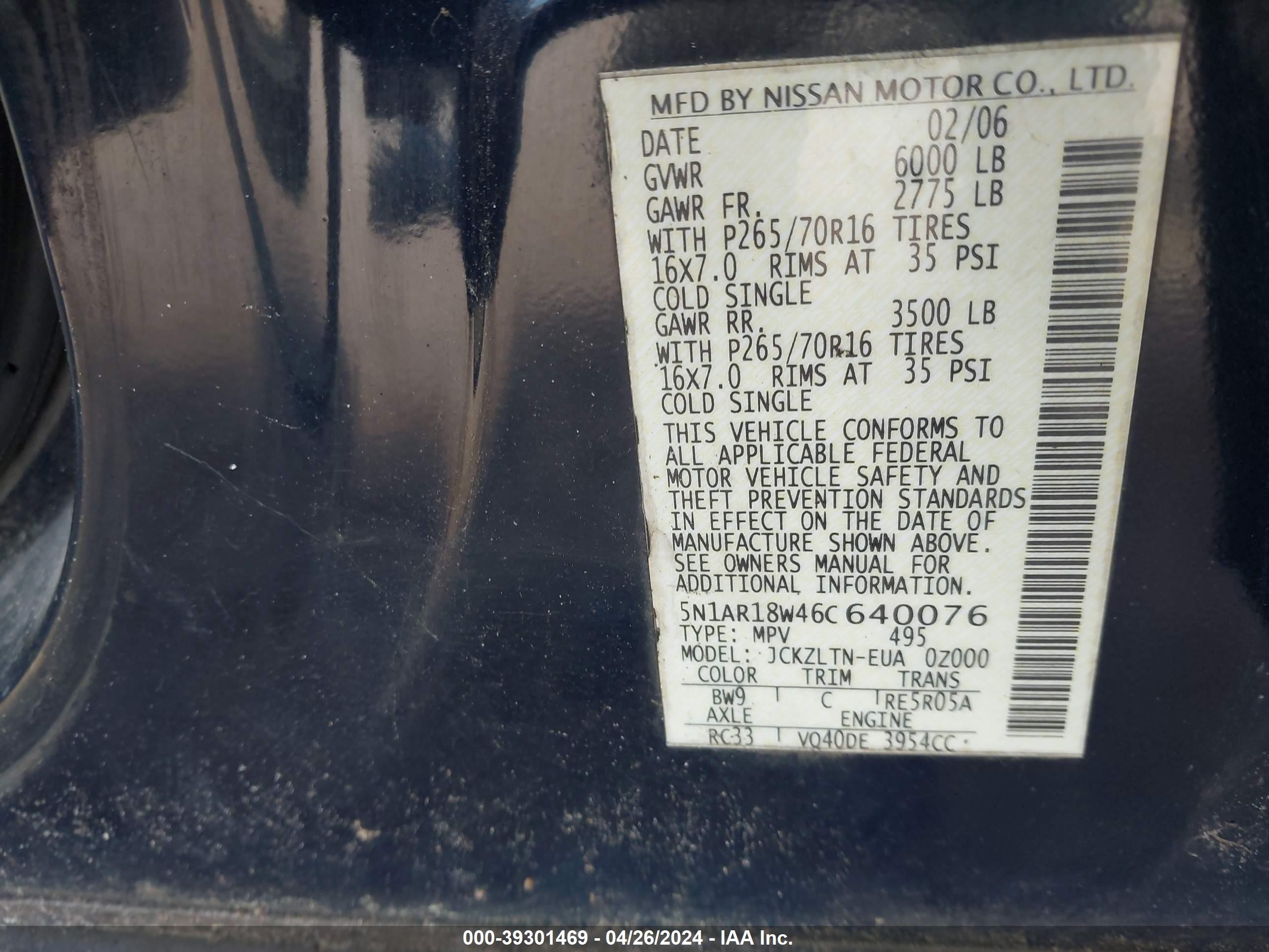 Photo 8 VIN: 5N1AR18W46C640076 - NISSAN PATHFINDER 