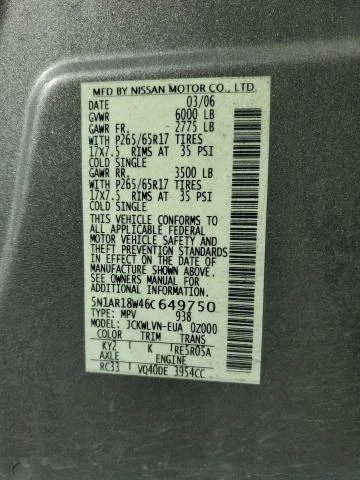 Photo 12 VIN: 5N1AR18W46C649750 - NISSAN PATHFINDER 