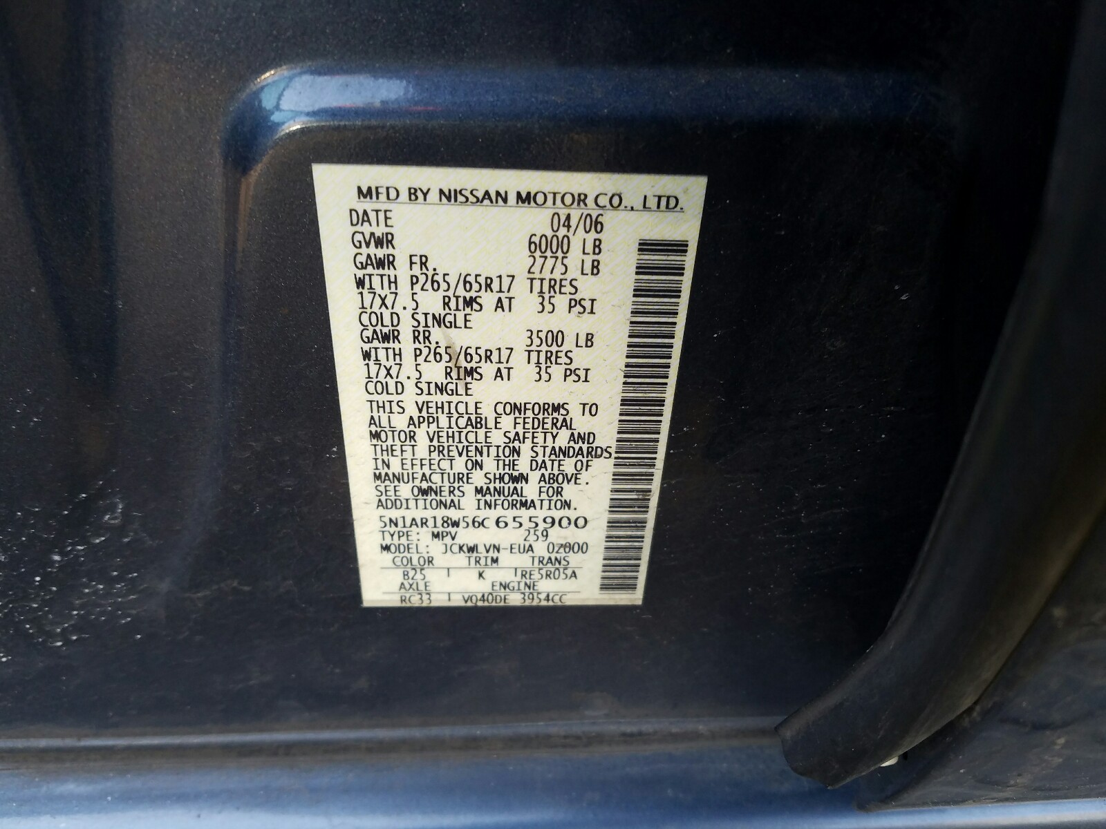 Photo 9 VIN: 5N1AR18W56C655900 - NISSAN PATHFINDER 