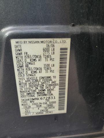 Photo 13 VIN: 5N1AR18W96C672831 - NISSAN PATHFINDER 