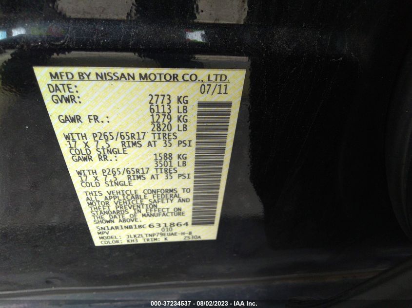 Photo 8 VIN: 5N1AR1NB1BC631864 - NISSAN PATHFINDER 