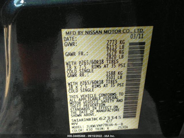 Photo 8 VIN: 5N1AR1NB3BC623345 - NISSAN PATHFINDER 