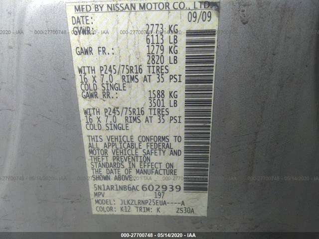 Photo 8 VIN: 5N1AR1NB6AC602939 - NISSAN PATHFINDER 