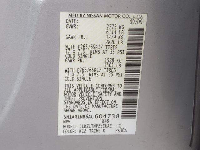 Photo 9 VIN: 5N1AR1NB6AC604738 - NISSAN PATHFINDER 