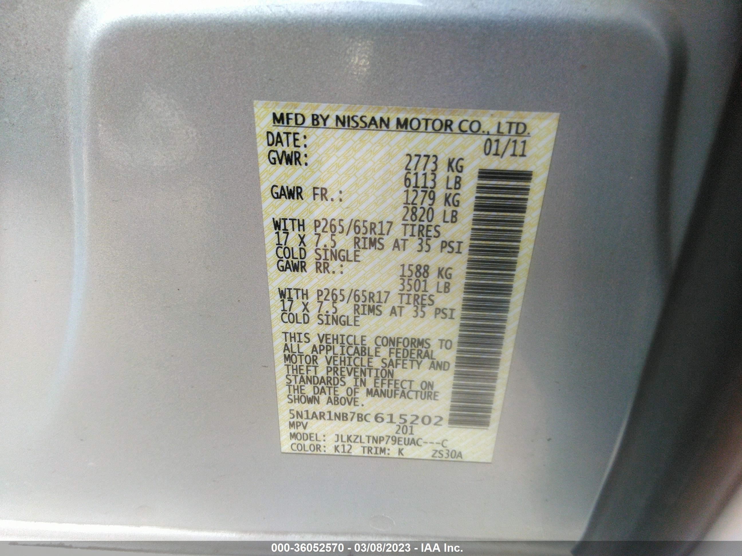 Photo 9 VIN: 5N1AR1NB7BC615202 - NISSAN PATHFINDER 