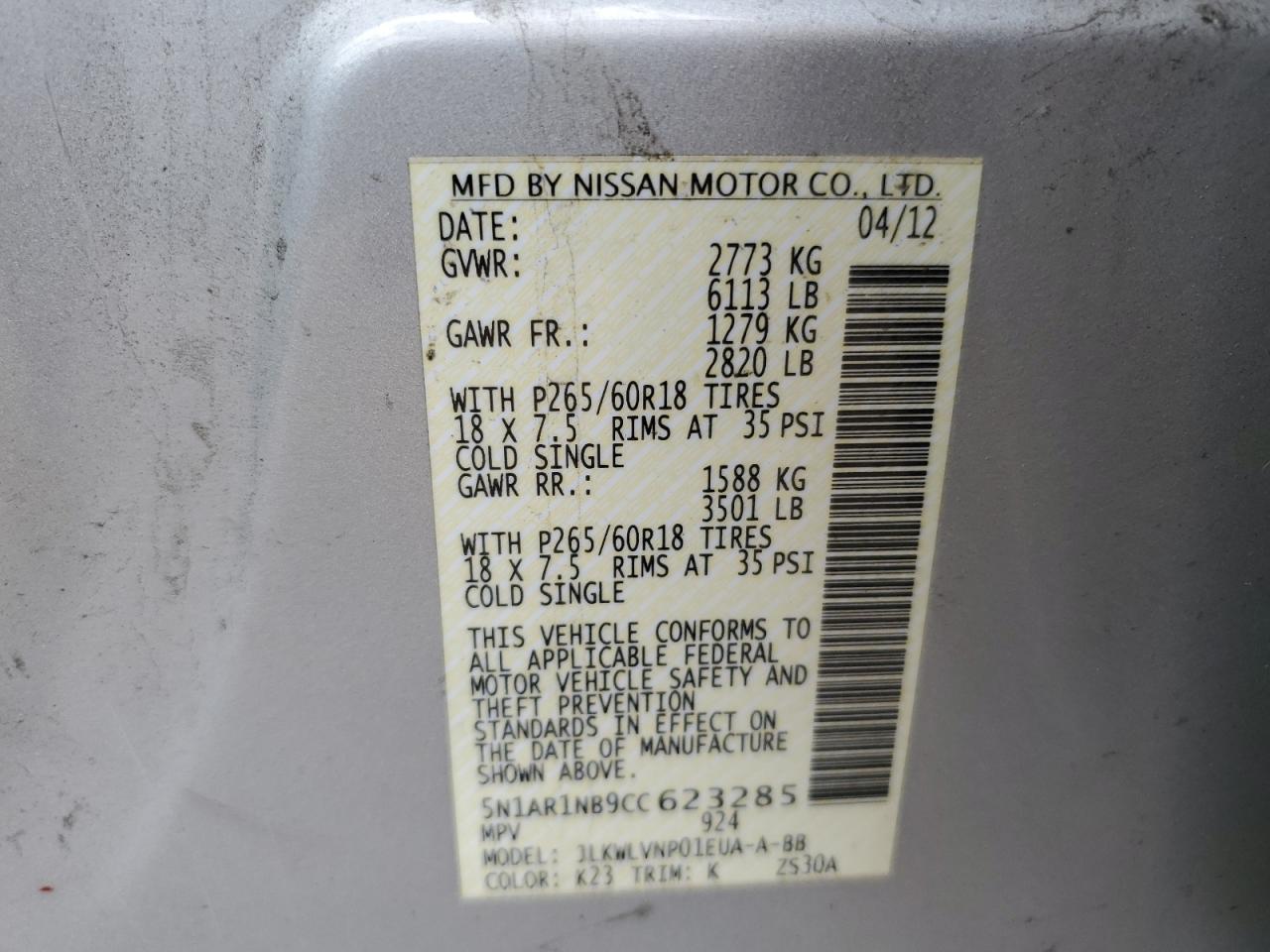 Photo 12 VIN: 5N1AR1NB9CC623285 - NISSAN PATHFINDER 