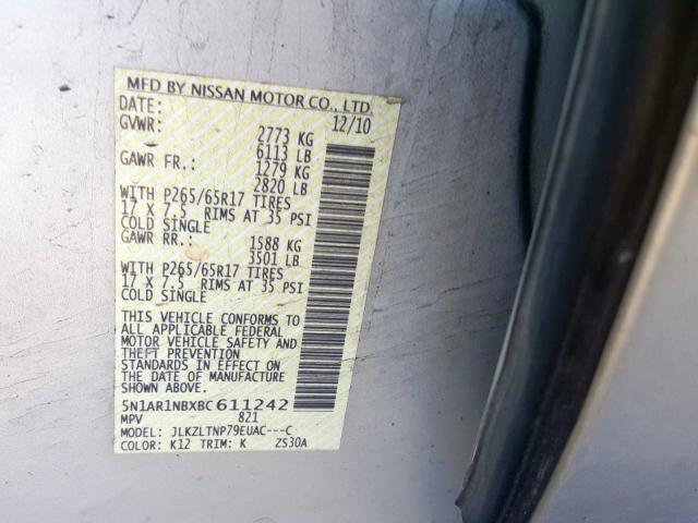 Photo 9 VIN: 5N1AR1NBXBC611242 - NISSAN PATHFINDER 