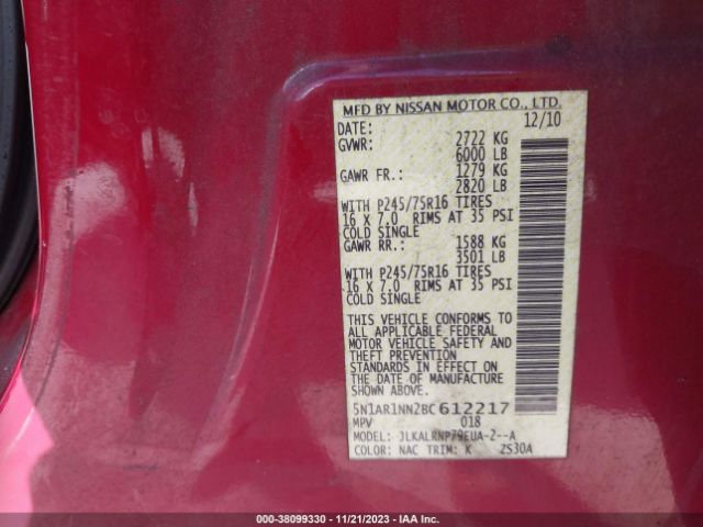 Photo 8 VIN: 5N1AR1NN2BC612217 - NISSAN PATHFINDER 