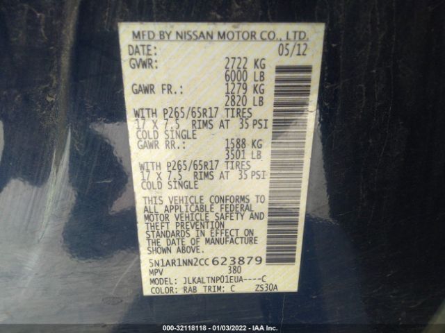 Photo 8 VIN: 5N1AR1NN2CC623879 - NISSAN PATHFINDER 