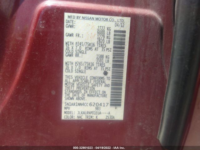 Photo 8 VIN: 5N1AR1NN4CC620417 - NISSAN PATHFINDER 