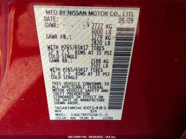 Photo 8 VIN: 5N1AR1NN5AC605485 - NISSAN PATHFINDER 