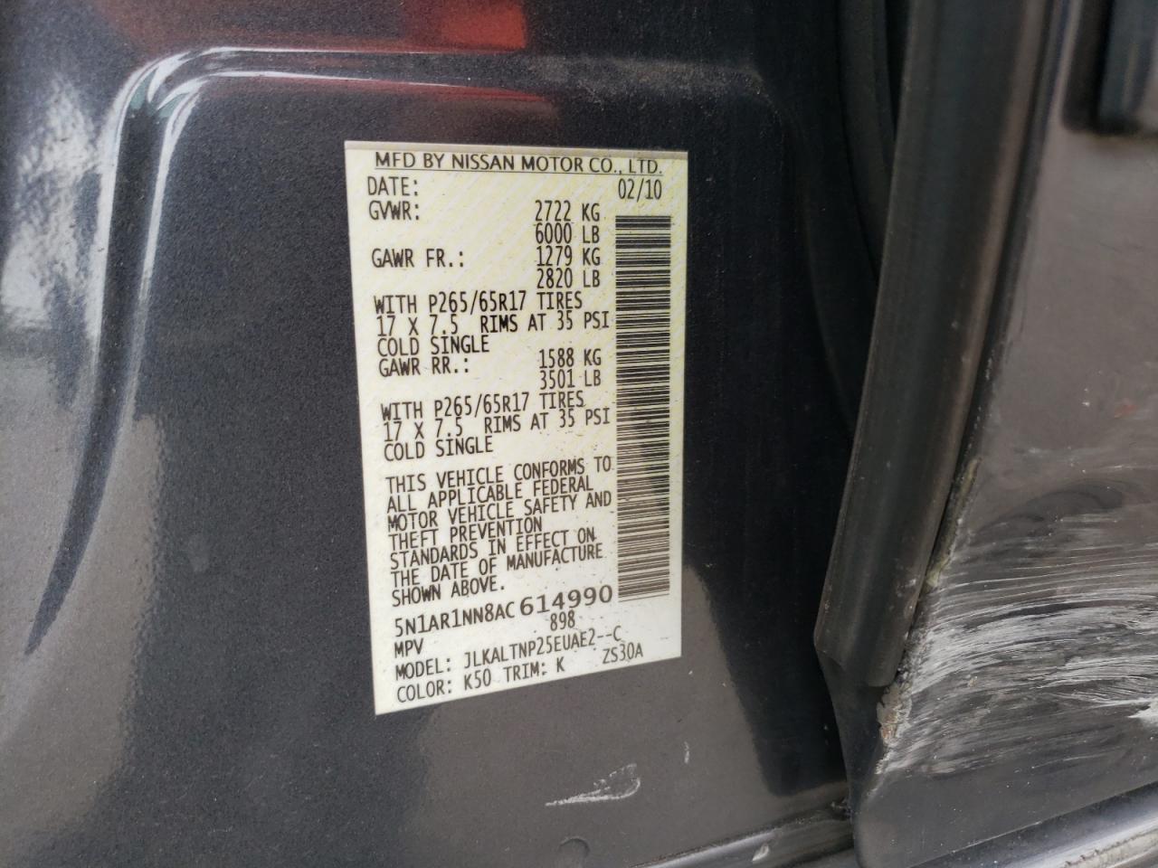 Photo 12 VIN: 5N1AR1NN8AC614990 - NISSAN PATHFINDER 