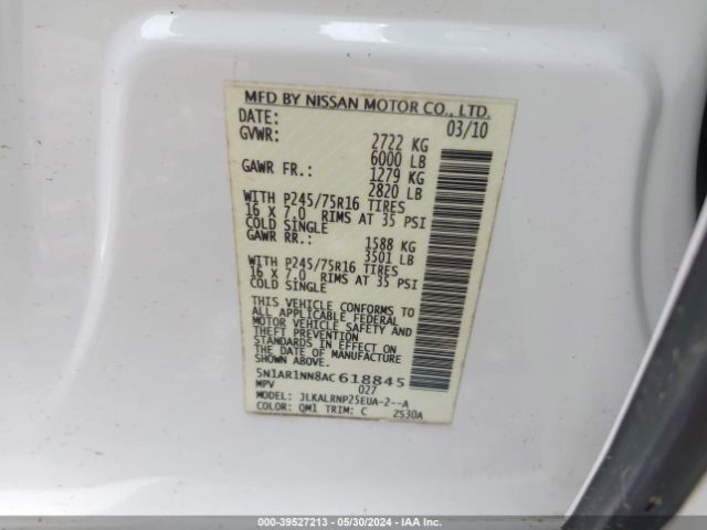 Photo 8 VIN: 5N1AR1NN8AC618845 - NISSAN PATHFINDER 