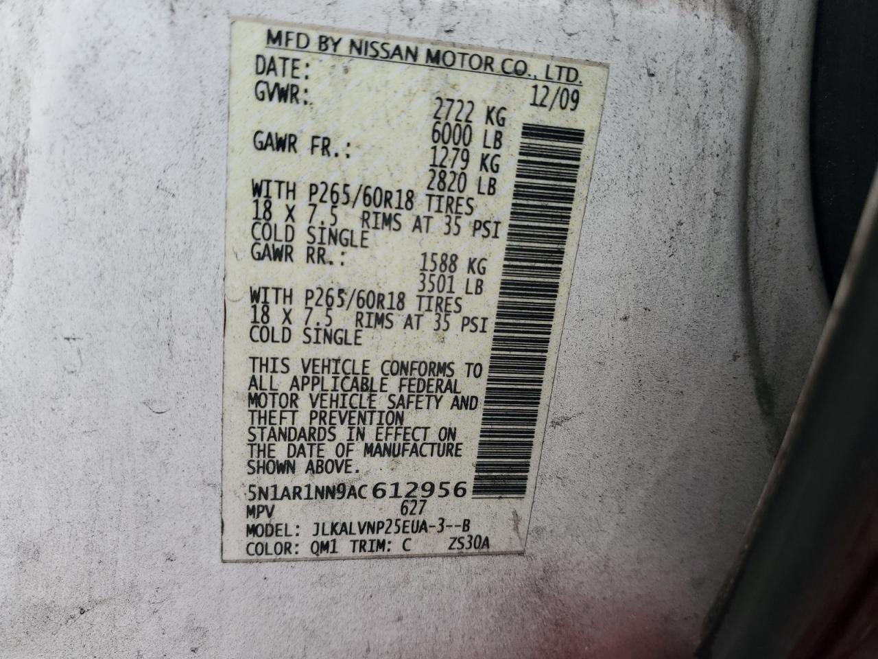 Photo 12 VIN: 5N1AR1NN9AC612956 - NISSAN PATHFINDER 