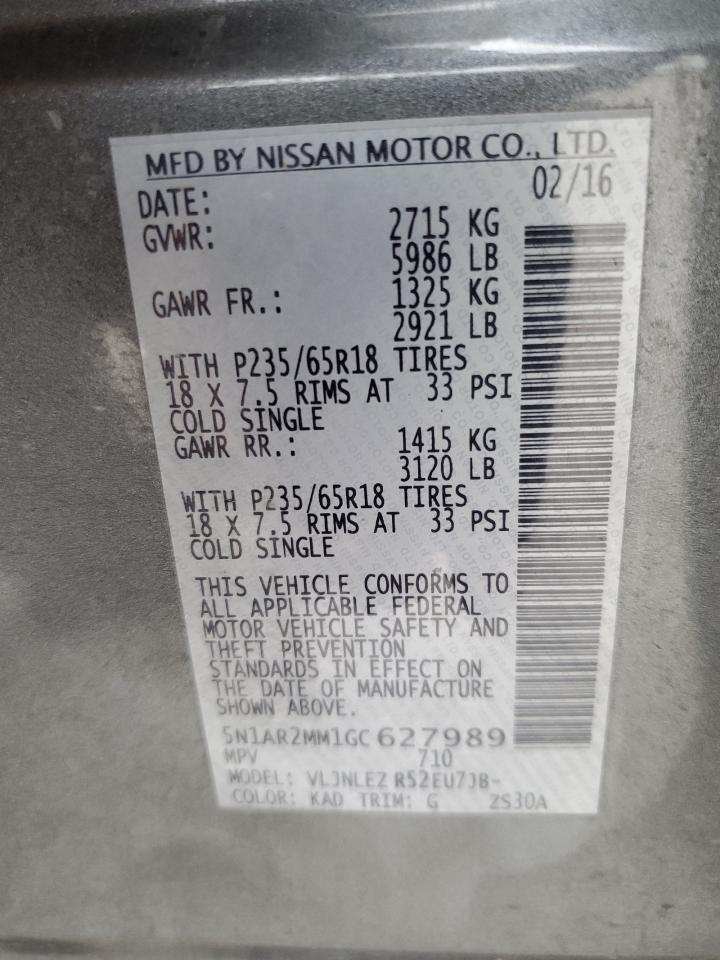 Photo 12 VIN: 5N1AR2MM1GC627989 - NISSAN PATHFINDER 