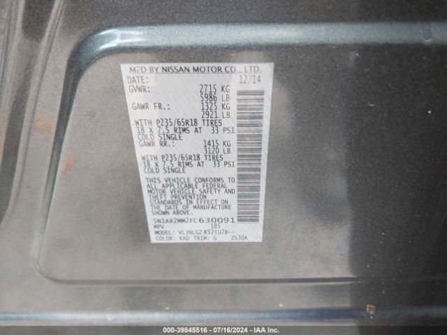 Photo 8 VIN: 5N1AR2MM2FC630091 - NISSAN PATHFINDER 