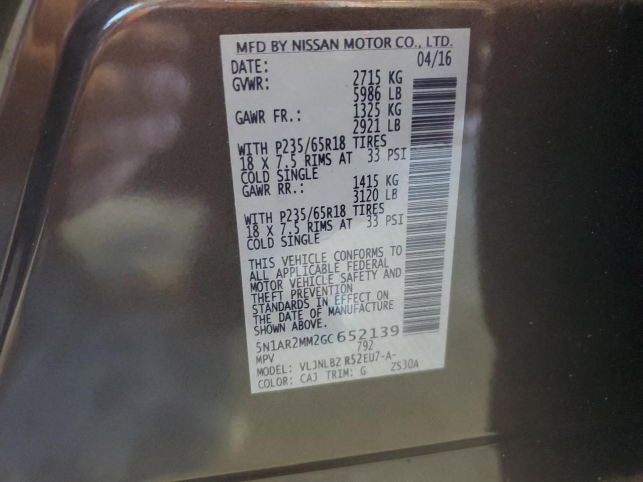 Photo 13 VIN: 5N1AR2MM2GC652139 - NISSAN PATHFINDER 