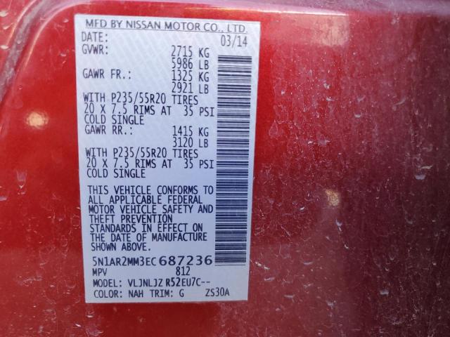 Photo 12 VIN: 5N1AR2MM3EC687236 - NISSAN PATHFINDER 