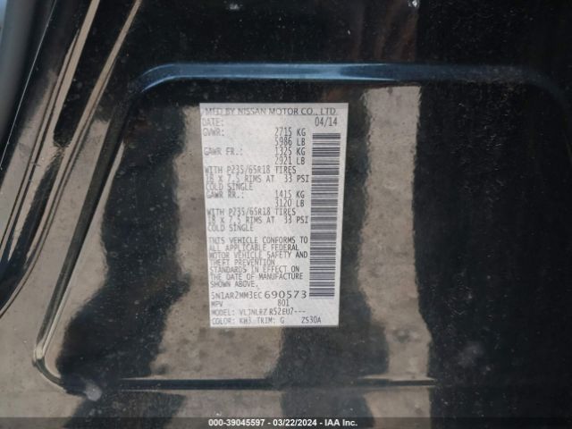 Photo 8 VIN: 5N1AR2MM3EC690573 - NISSAN PATHFINDER 