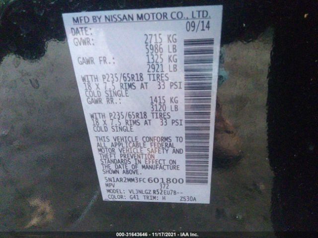 Photo 8 VIN: 5N1AR2MM3FC601800 - NISSAN PATHFINDER 