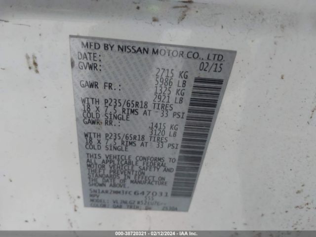 Photo 8 VIN: 5N1AR2MM3FC647031 - NISSAN PATHFINDER 