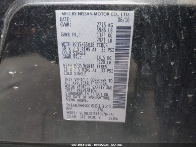 Photo 8 VIN: 5N1AR2MM3GC661321 - NISSAN PATHFINDER 