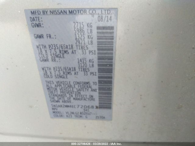 Photo 8 VIN: 5N1AR2MM4EC720681 - NISSAN PATHFINDER 