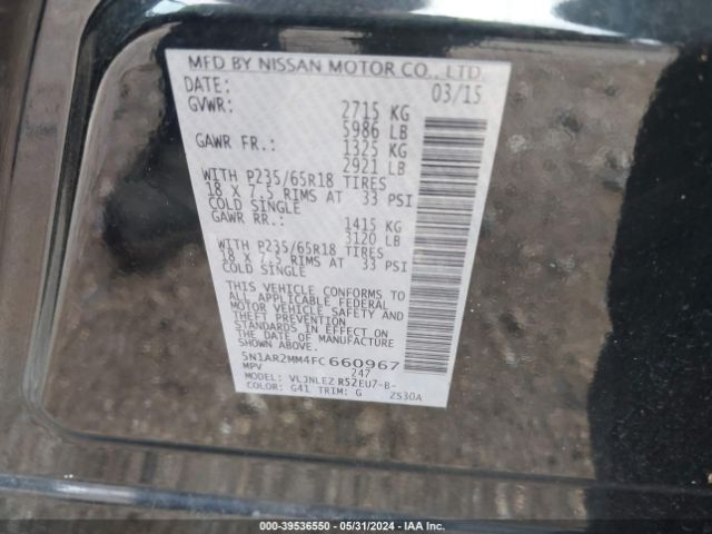 Photo 8 VIN: 5N1AR2MM4FC660967 - NISSAN PATHFINDER 