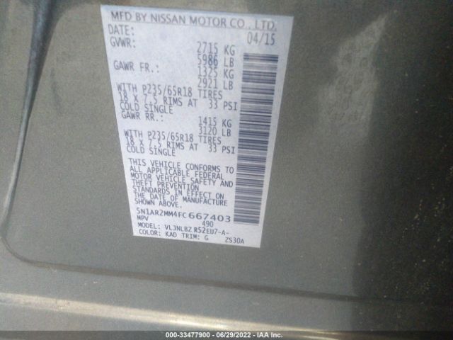 Photo 8 VIN: 5N1AR2MM4FC667403 - NISSAN PATHFINDER 