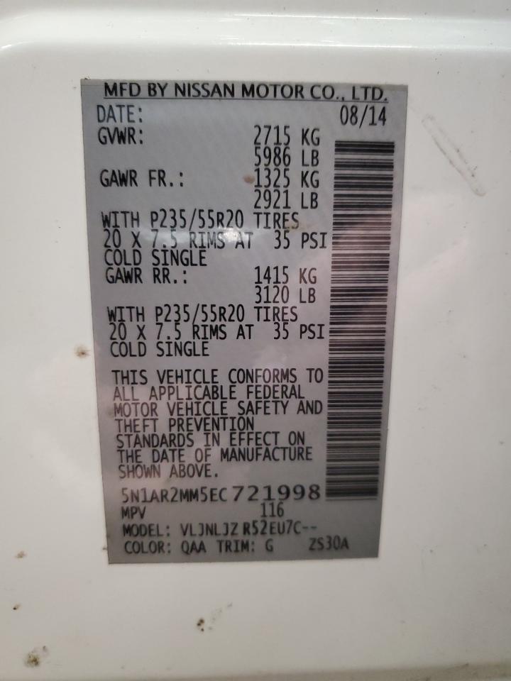 Photo 12 VIN: 5N1AR2MM5EC721998 - NISSAN PATHFINDER 