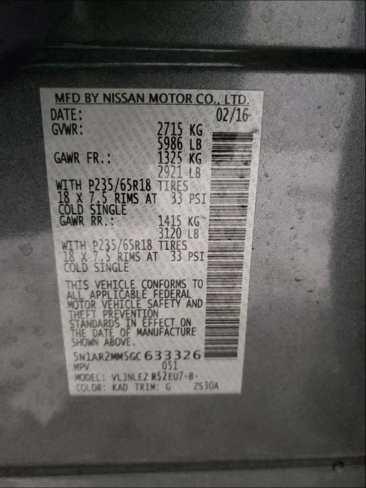 Photo 9 VIN: 5N1AR2MM5GC633326 - NISSAN PATHFINDER 