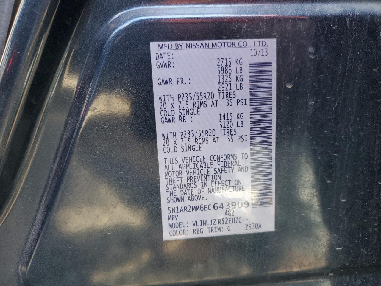 Photo 11 VIN: 5N1AR2MM6EC643909 - NISSAN PATHFINDER 