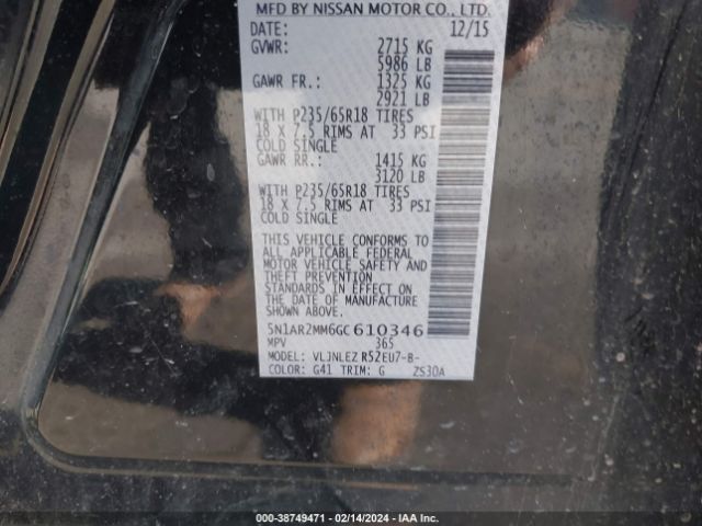 Photo 8 VIN: 5N1AR2MM6GC610346 - NISSAN PATHFINDER 