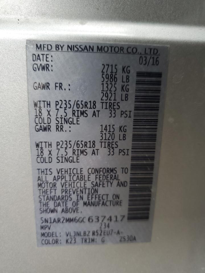 Photo 12 VIN: 5N1AR2MM6GC637417 - NISSAN PATHFINDER 