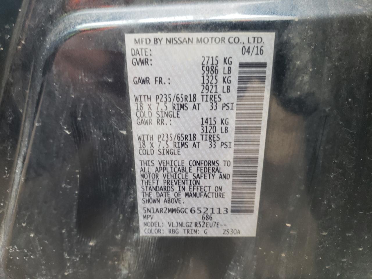 Photo 12 VIN: 5N1AR2MM6GC652113 - NISSAN PATHFINDER 