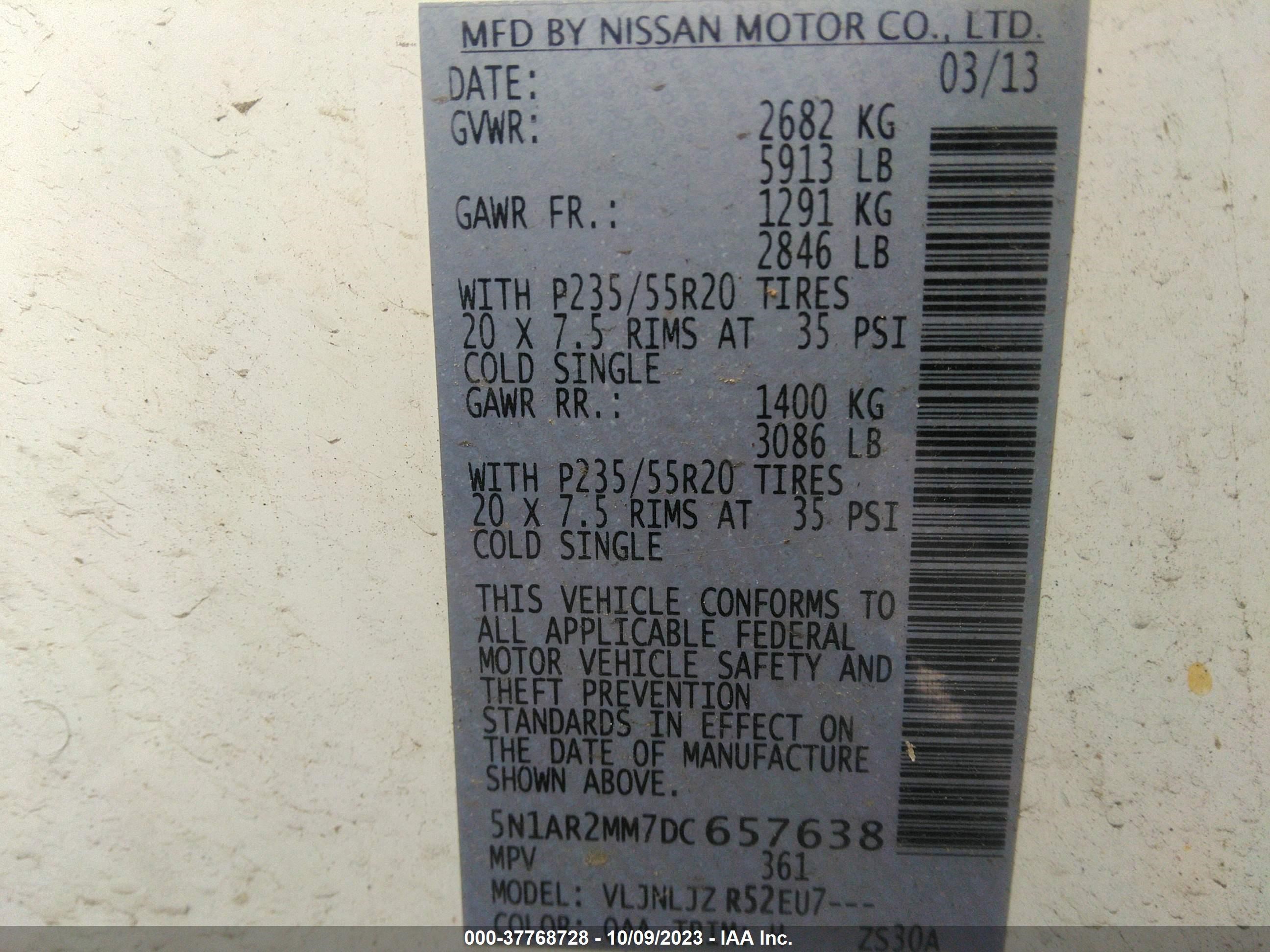 Photo 8 VIN: 5N1AR2MM7DC657638 - NISSAN PATHFINDER 