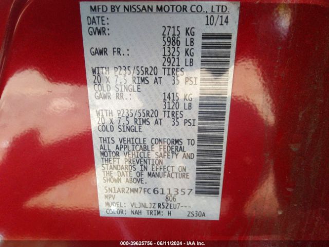 Photo 8 VIN: 5N1AR2MM7FC611357 - NISSAN PATHFINDER 