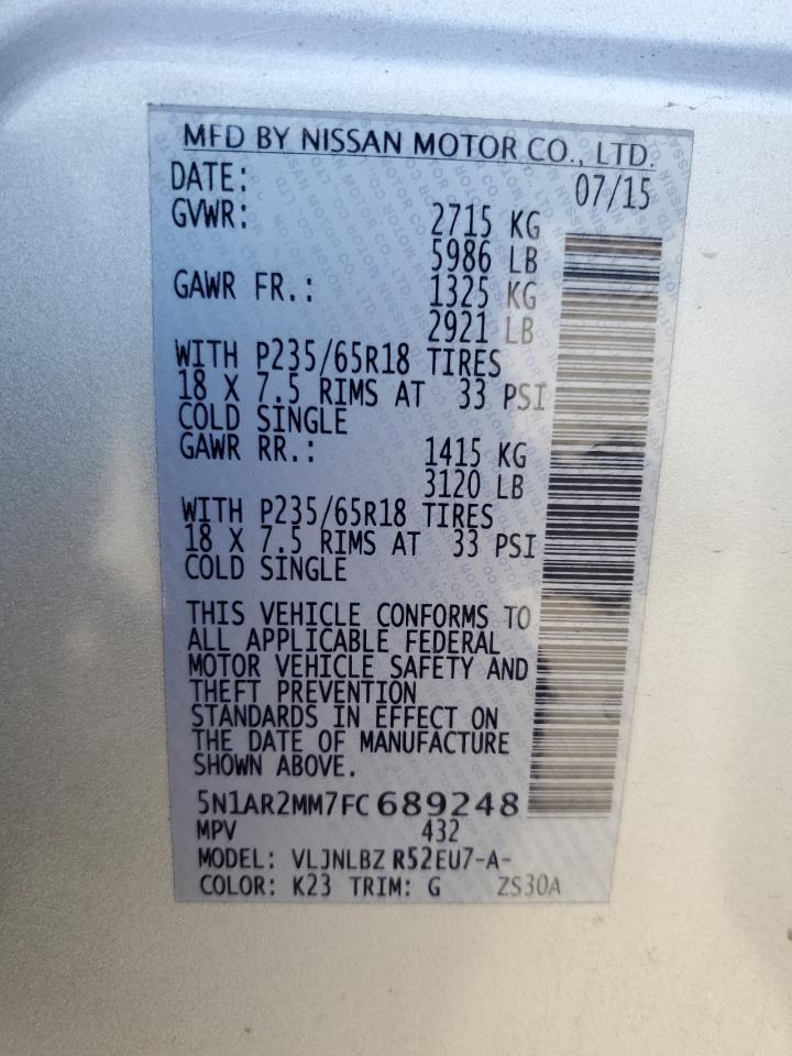 Photo 12 VIN: 5N1AR2MM7FC689248 - NISSAN PATHFINDER 